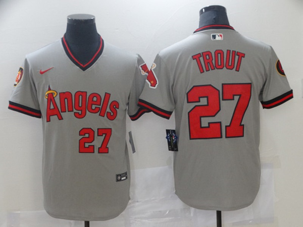 Men's Los Angeles Angels White #27 Mike Trout 2020 Grey Cool Base Stitched MLB Jersey
